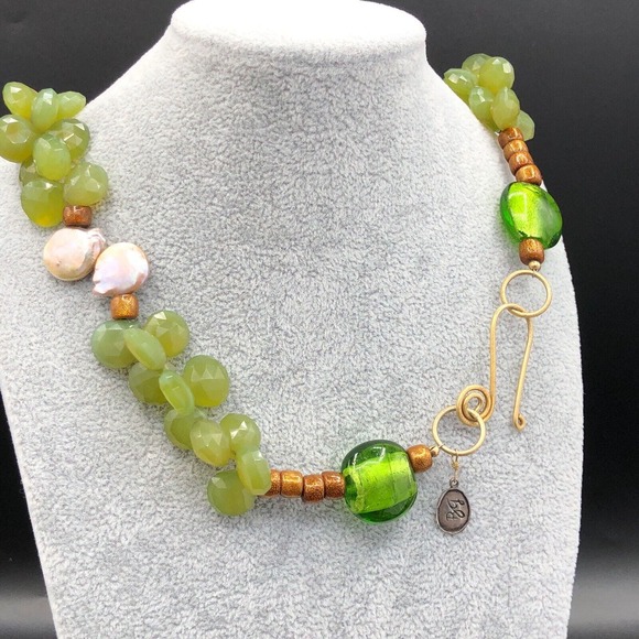 BG Fresh Water Pearl Necklace Baroque Coins Faceted Glass Teardrops 14K GP Clasp - Picture 3 of 7